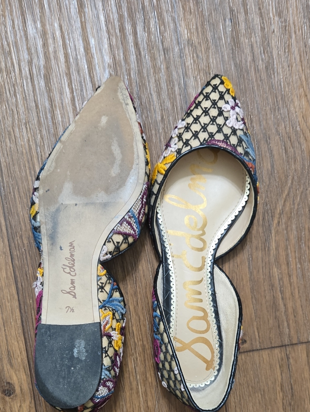 Sam Edelman Floral Embroidered Pointed D'Orsay Flats in Pink, Blue & Yellow - Picture 5 of 6